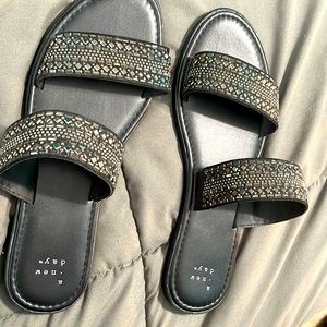 A New Day Black Beaded Slides